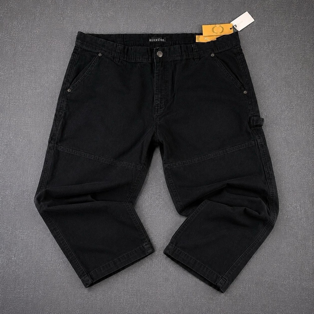 Burnside Pants Women's XL Black Cargo Canvas Workwear Relaxed Double knee Y2K